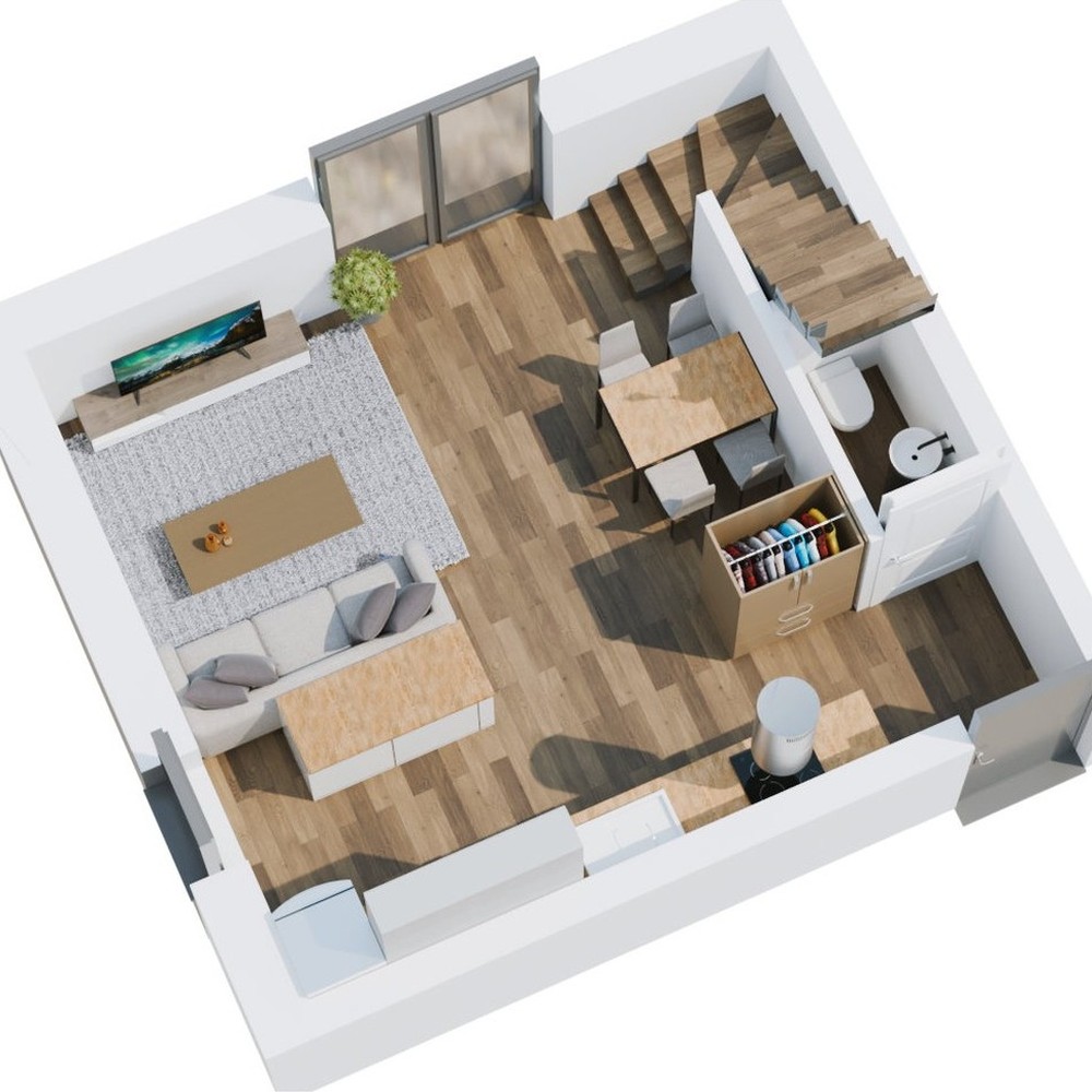 Rzut parteru — układ 66,15 m² (segmenty A2, B2)