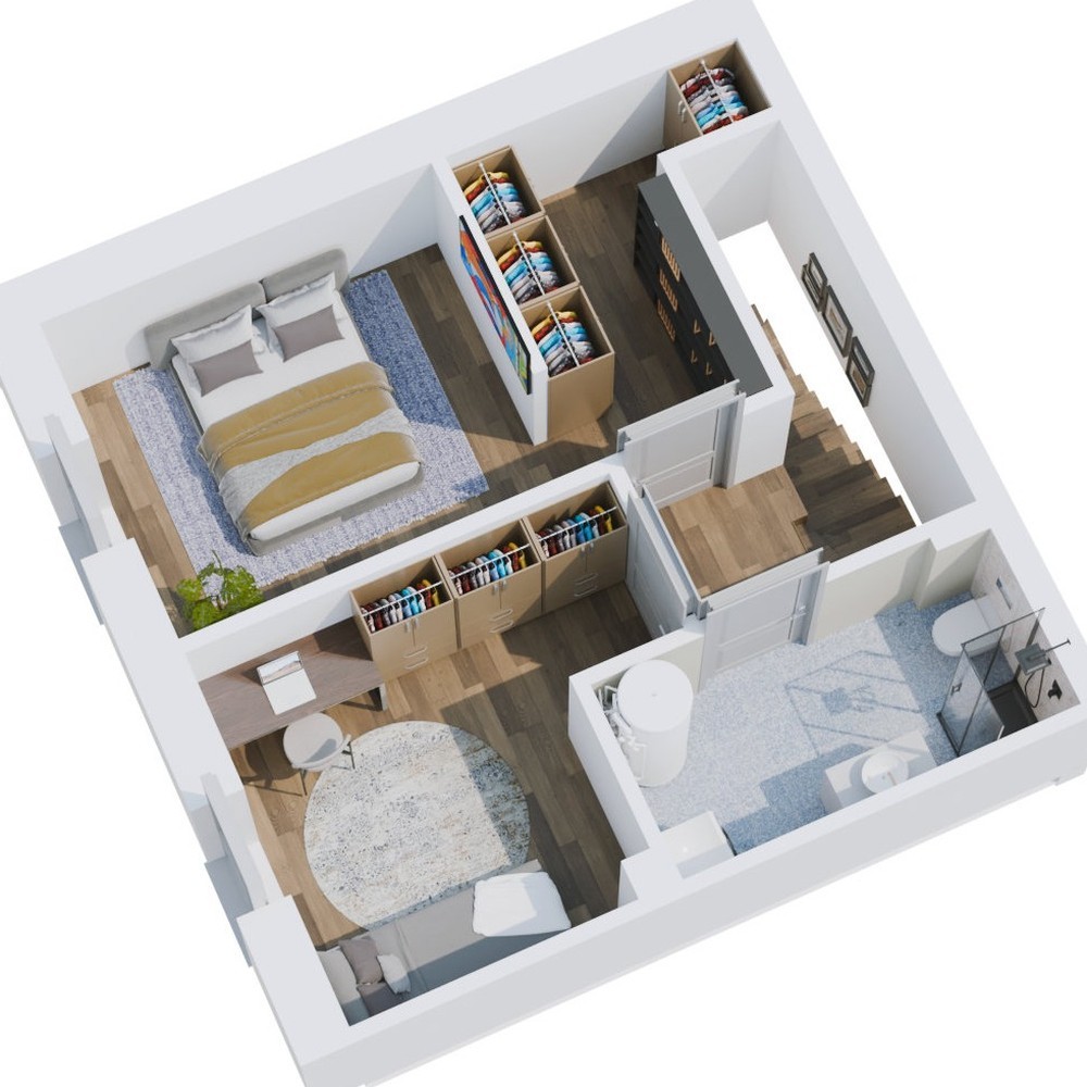Rzut piętra — układ 66,15 m² (segmenty A2, B2)